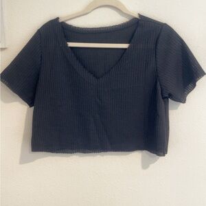 Black V-Neck Women's Top